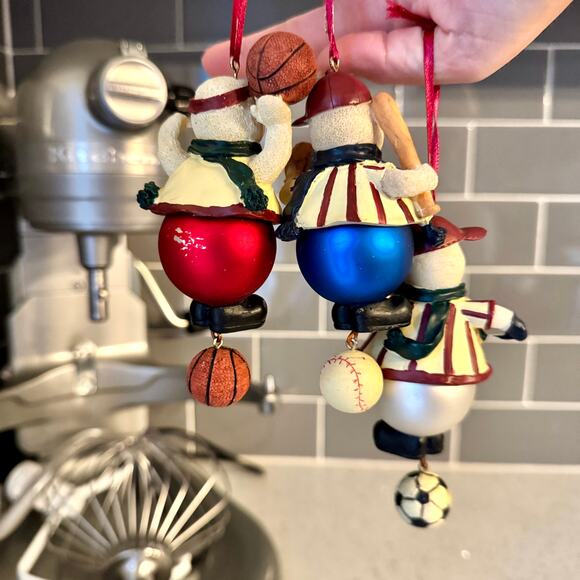 3 Y2K Vintage Sports Snowman Christmas Ornaments Soccer Basketball Baseball - Picture 5 of 6